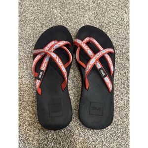 Teva Sandals Shoes Red White Embroidered Straps Size 7